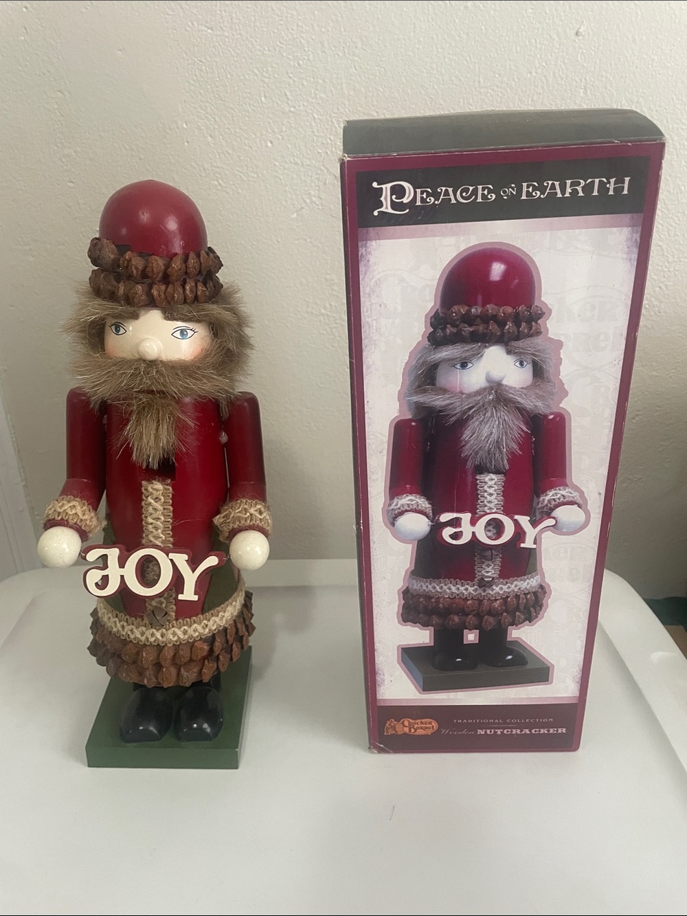 Cracker Barrel Red and Green 'JOY' Nutcracker Figurine